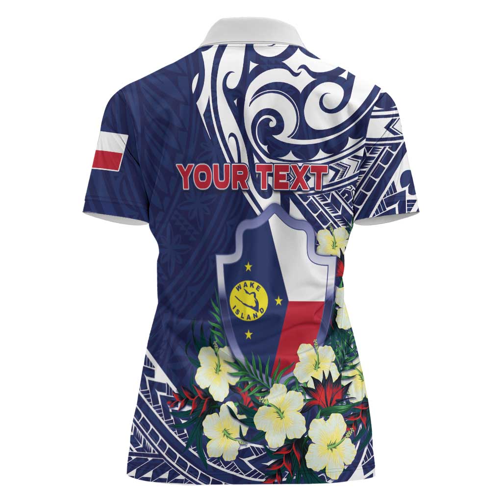 Personalised Wake Island Women Polo Shirt Tribal Pattern With Hibiscus Flowers LT05 - Polynesian Pride