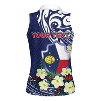 Personalised Wake Island Women Sleeveless Polo Shirt Tribal Pattern With Hibiscus Flowers LT05 - Polynesian Pride