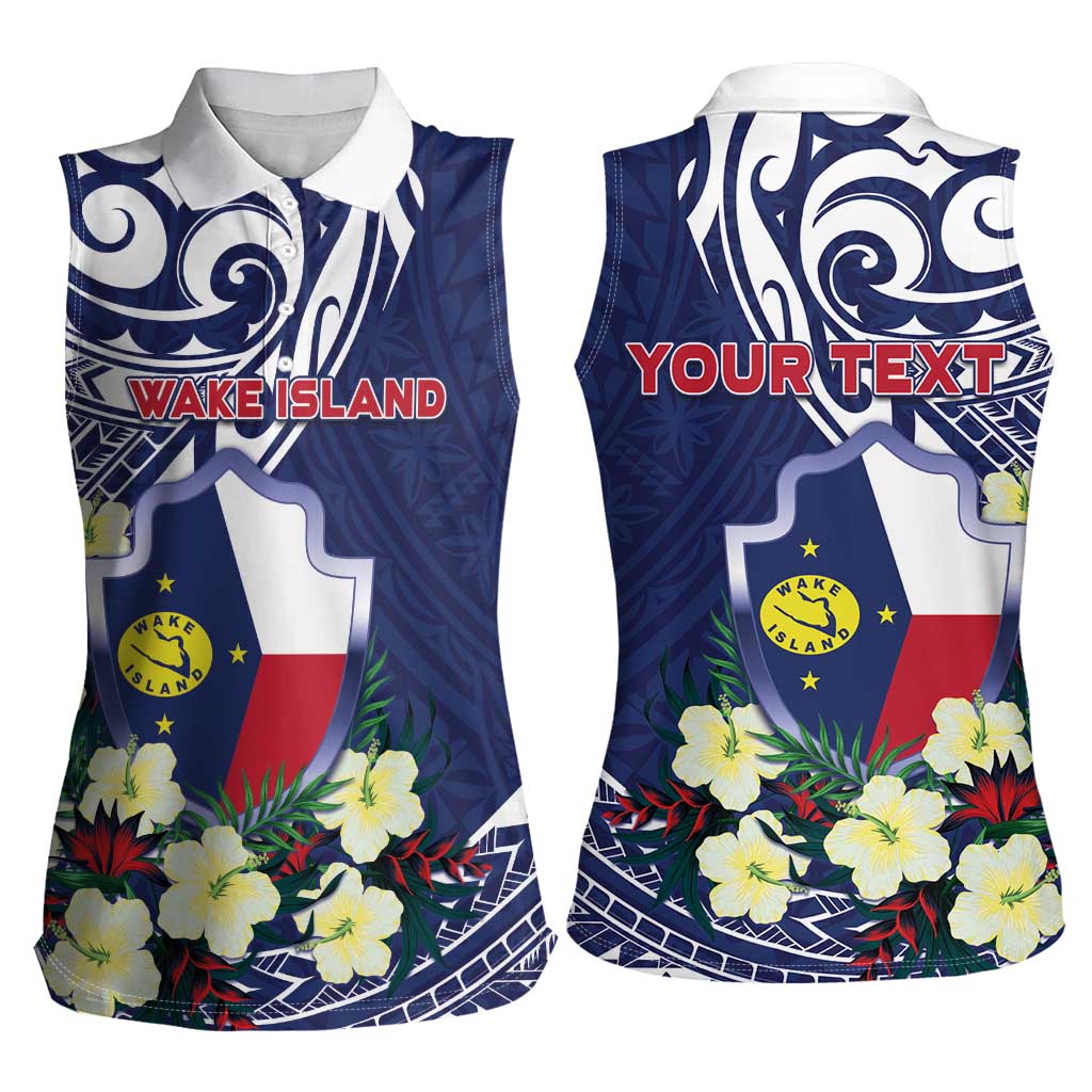 Personalised Wake Island Women Sleeveless Polo Shirt Tribal Pattern With Hibiscus Flowers LT05 - Polynesian Pride