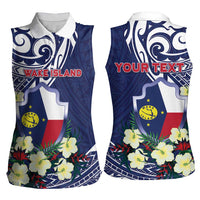 Personalised Wake Island Women Sleeveless Polo Shirt Tribal Pattern With Hibiscus Flowers LT05 - Polynesian Pride