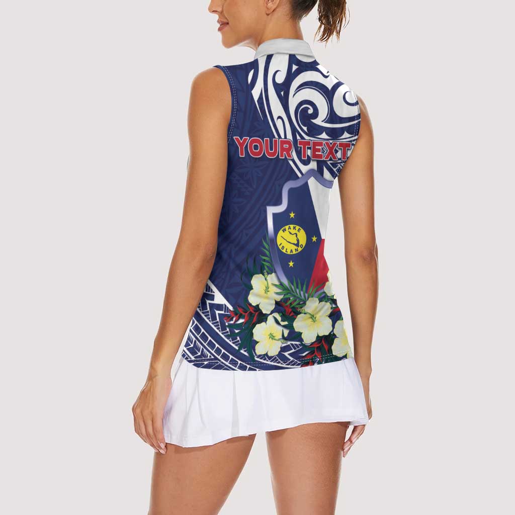 Personalised Wake Island Women Sleeveless Polo Shirt Tribal Pattern With Hibiscus Flowers LT05 - Polynesian Pride