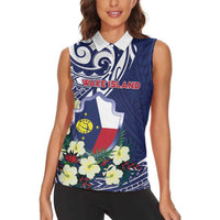 Personalised Wake Island Women Sleeveless Polo Shirt Tribal Pattern With Hibiscus Flowers LT05 - Polynesian Pride