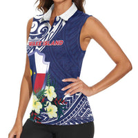 Personalised Wake Island Women Sleeveless Polo Shirt Tribal Pattern With Hibiscus Flowers LT05 - Polynesian Pride
