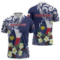 Personalised Wake Island Zipper Polo Shirt Tribal Pattern With Hibiscus Flowers LT05 - Polynesian Pride