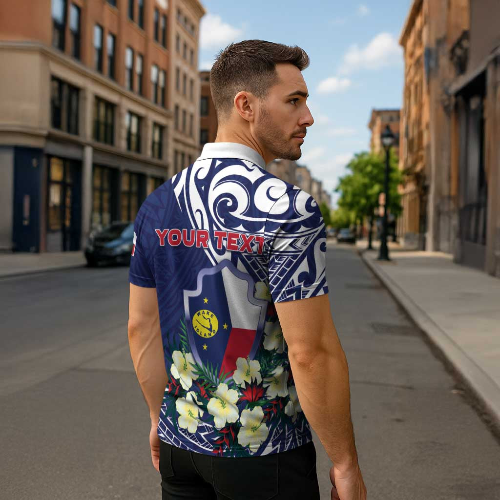 Personalised Wake Island Zipper Polo Shirt Tribal Pattern With Hibiscus Flowers LT05 - Polynesian Pride