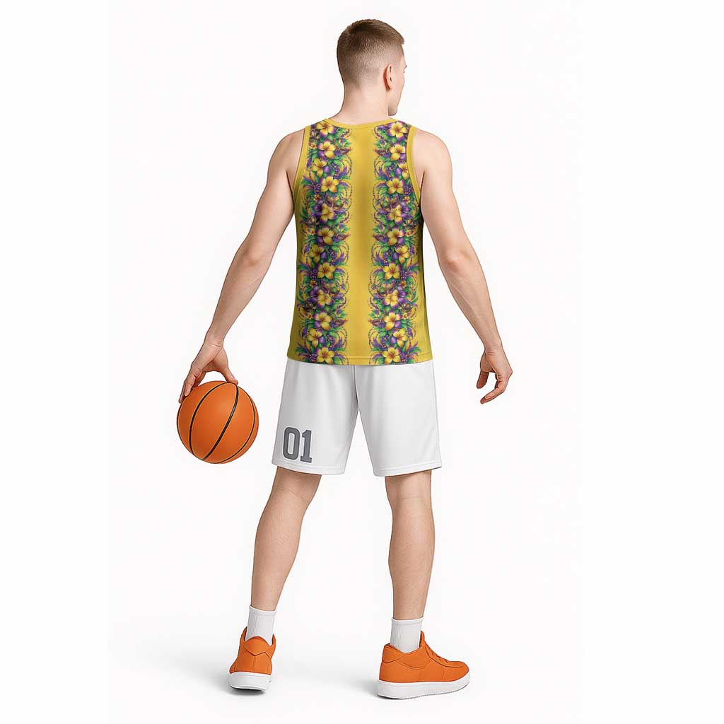 Aloha Hawaii Mardi Gras Basketball Jersey Gold Style LT05 - Polynesian Pride