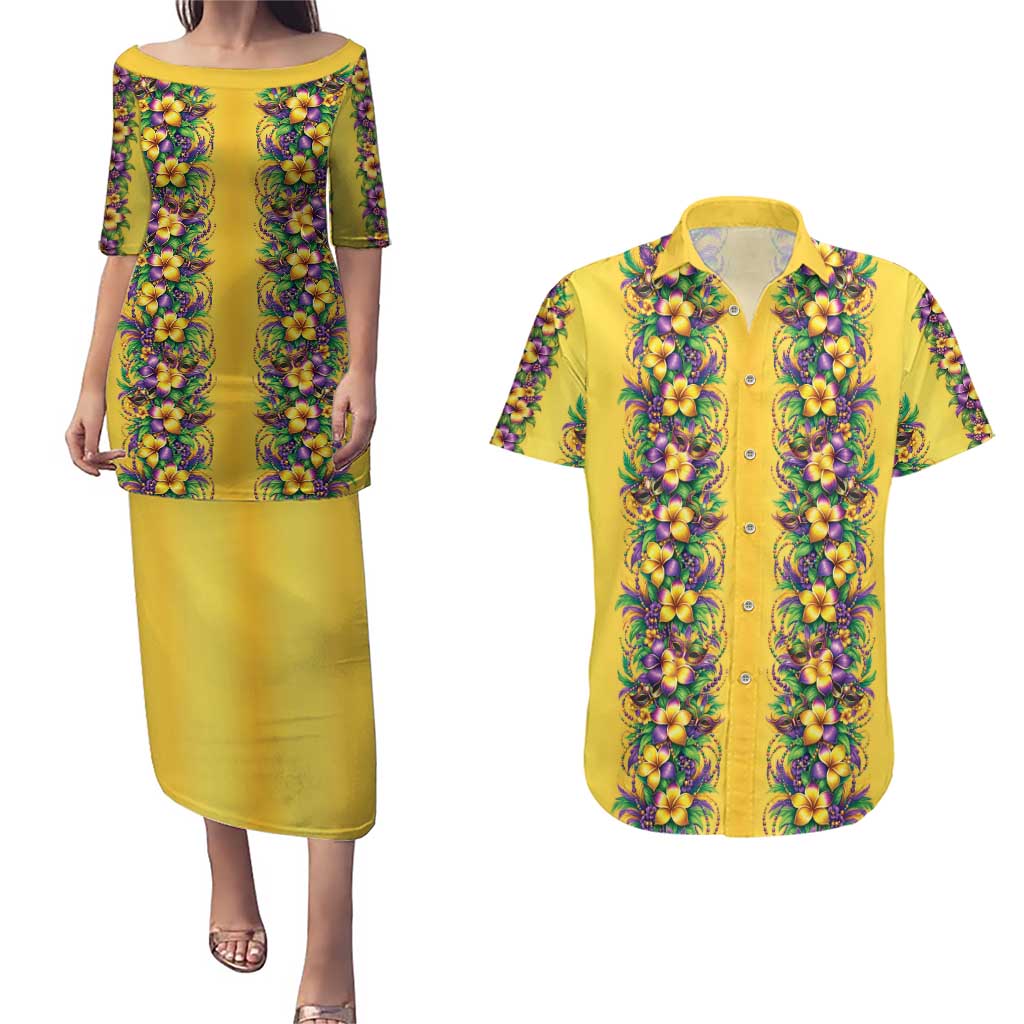 Aloha Hawaii Mardi Gras Couples Matching Puletasi and Hawaiian Shirt Gold Style LT05 Gold - Polynesian Pride