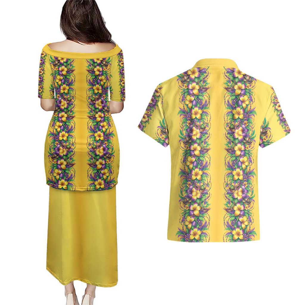Aloha Hawaii Mardi Gras Couples Matching Puletasi and Hawaiian Shirt Gold Style LT05 - Polynesian Pride