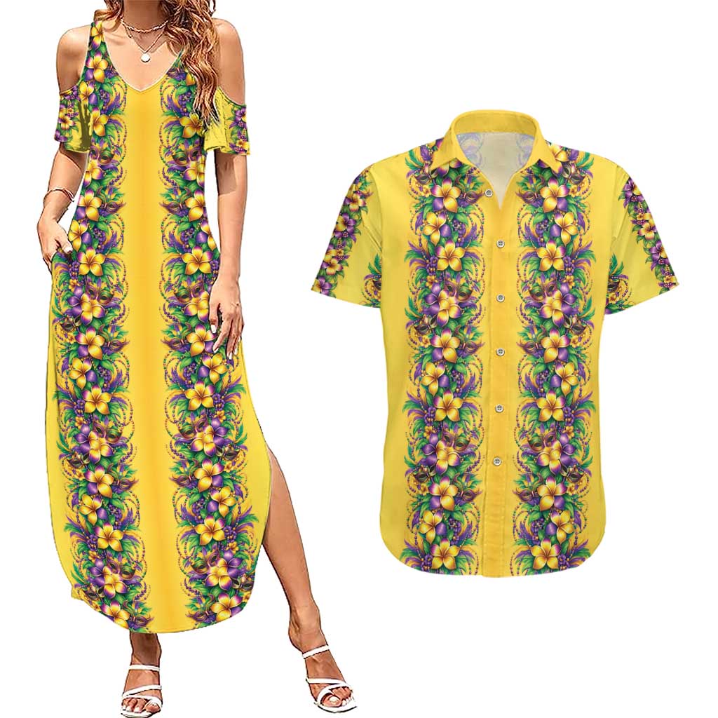 Aloha Hawaii Mardi Gras Couples Matching Summer Maxi Dress and Hawaiian Shirt Gold Style LT05 Gold - Polynesian Pride