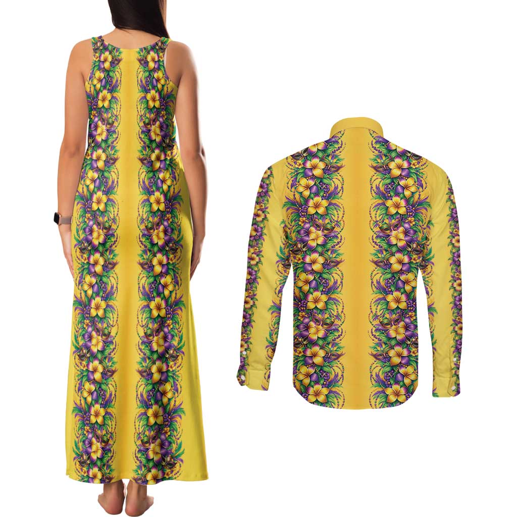 Aloha Hawaii Mardi Gras Couples Matching Tank Maxi Dress and Long Sleeve Button Shirt Gold Style LT05 - Polynesian Pride