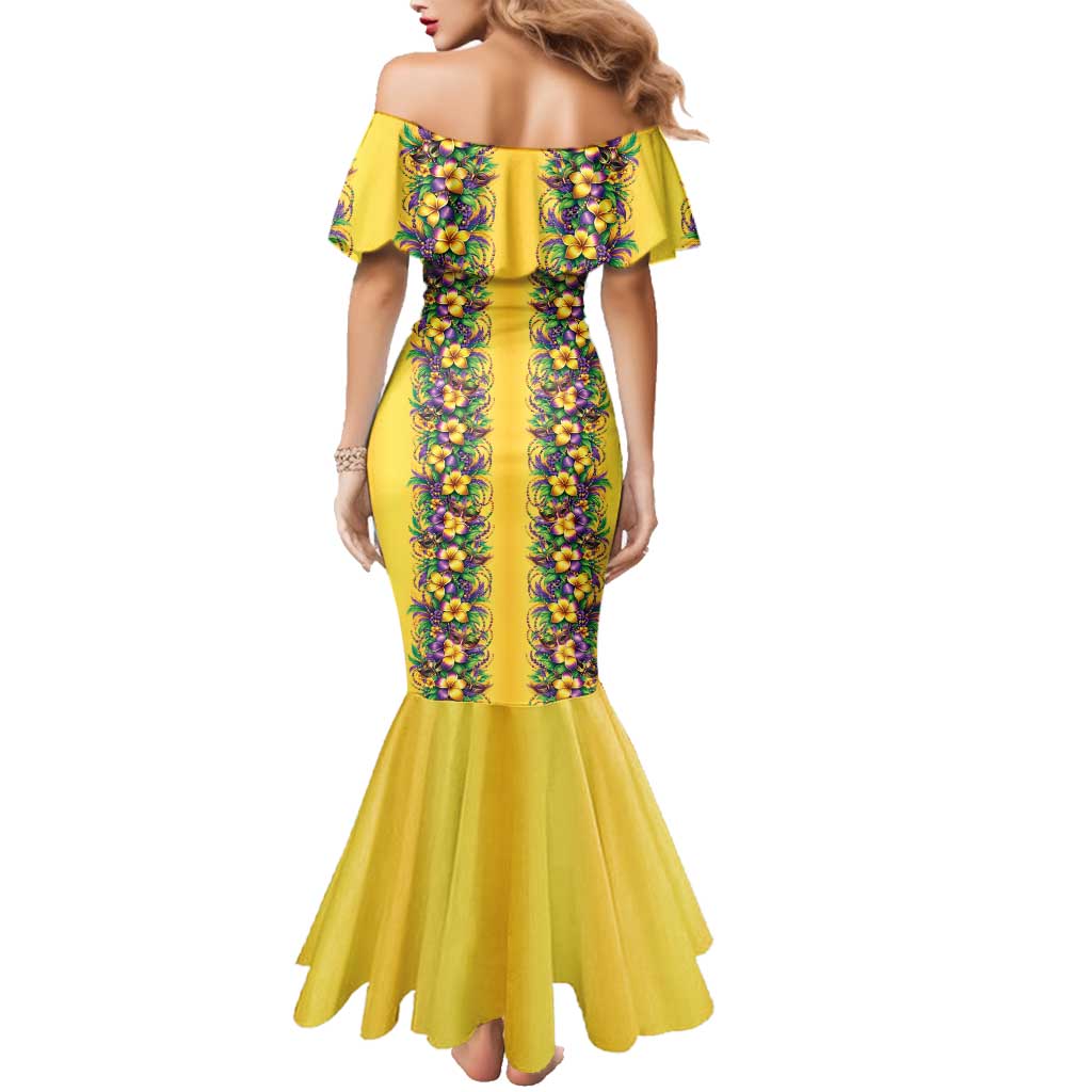 Aloha Hawaii Mardi Gras Family Matching Mermaid Dress and Hawaiian Shirt Gold Style
