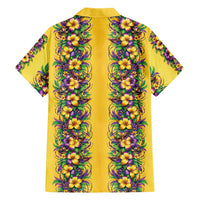Aloha Hawaii Mardi Gras Family Matching Short Sleeve Bodycon Dress and Hawaiian Shirt Gold Style