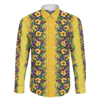 Aloha Hawaii Mardi Gras Family Matching Short Sleeve Bodycon Dress and Hawaiian Shirt Gold Style