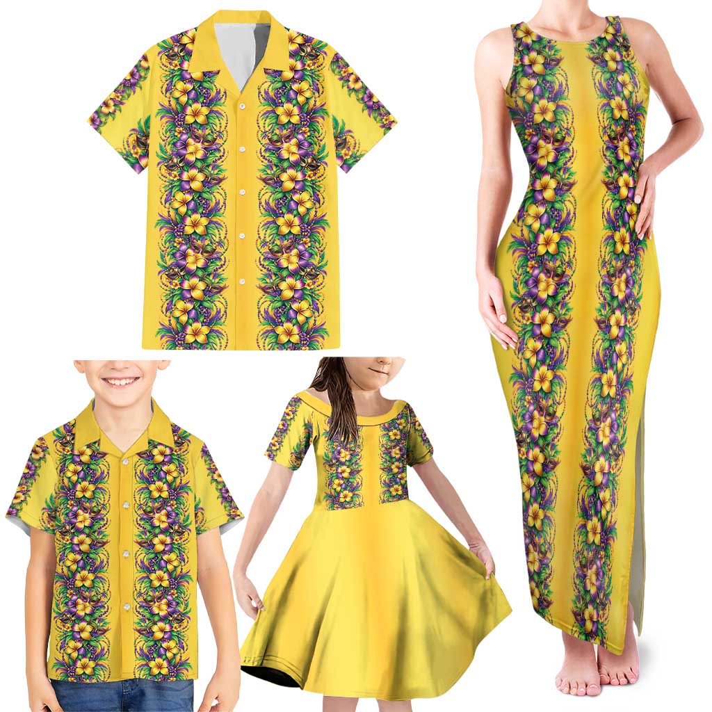 Aloha Hawaii Mardi Gras Family Matching Tank Maxi Dress and Hawaiian Shirt Gold Style LT05 - Polynesian Pride