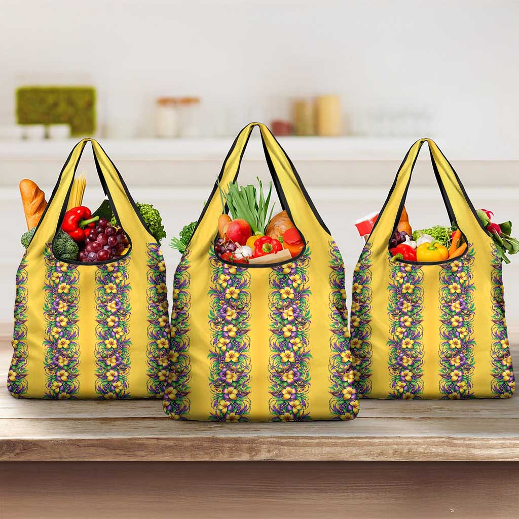 Aloha Hawaii Mardi Gras Grocery Bag Gold Style LT05 3-pack One Size Gold - Polynesian Pride