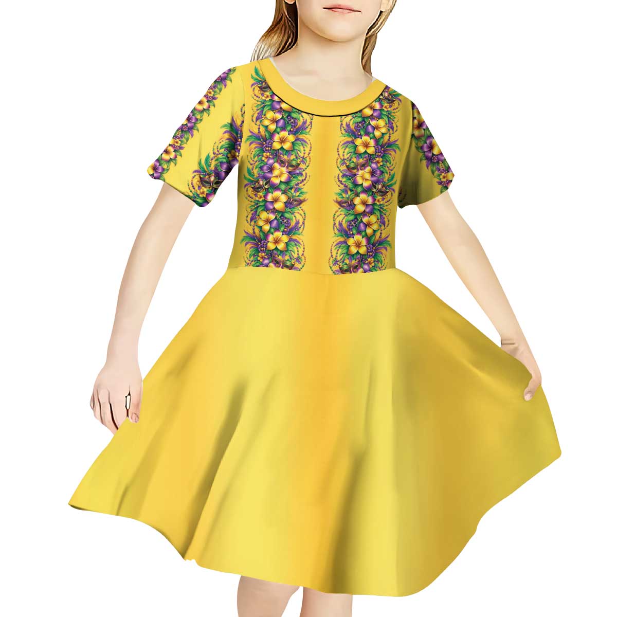 Aloha Hawaii Mardi Gras Kid Short Sleeve Dress Gold Style LT05 - Polynesian Pride