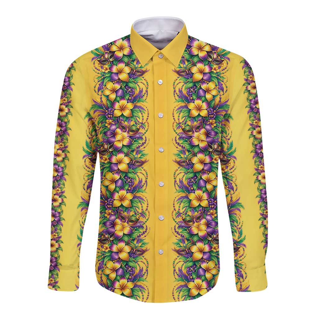 Aloha Hawaii Mardi Gras Long Sleeve Button Shirt Gold Style LT05 Unisex Gold - Polynesian Pride