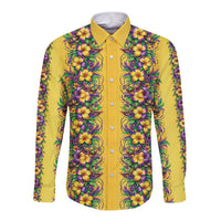 Aloha Hawaii Mardi Gras Long Sleeve Button Shirt Gold Style LT05 Unisex Gold - Polynesian Pride