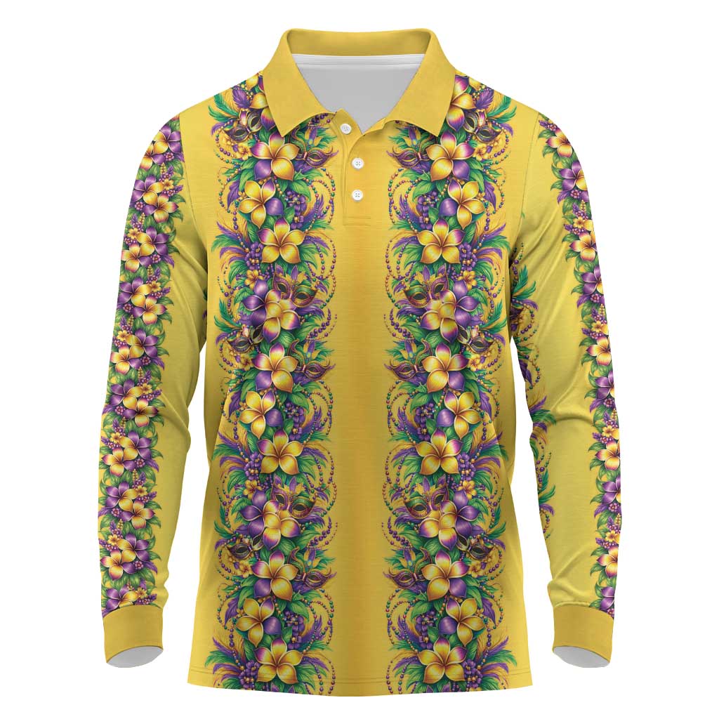 Aloha Hawaii Mardi Gras Long Sleeve Polo Shirt Gold Style LT05 Gold - Polynesian Pride