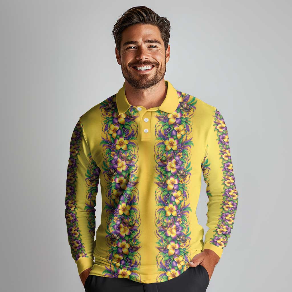Aloha Hawaii Mardi Gras Long Sleeve Polo Shirt Gold Style LT05 - Polynesian Pride