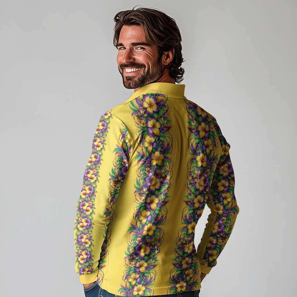 Aloha Hawaii Mardi Gras Long Sleeve Polo Shirt Gold Style LT05 - Polynesian Pride