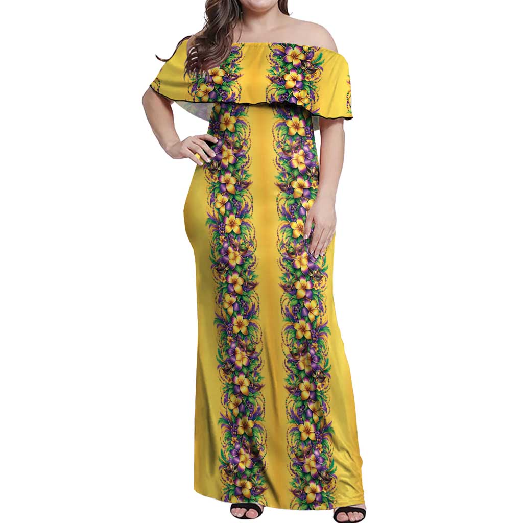 Aloha Hawaii Mardi Gras Off Shoulder Maxi Dress Gold Style LT05 Women Gold - Polynesian Pride