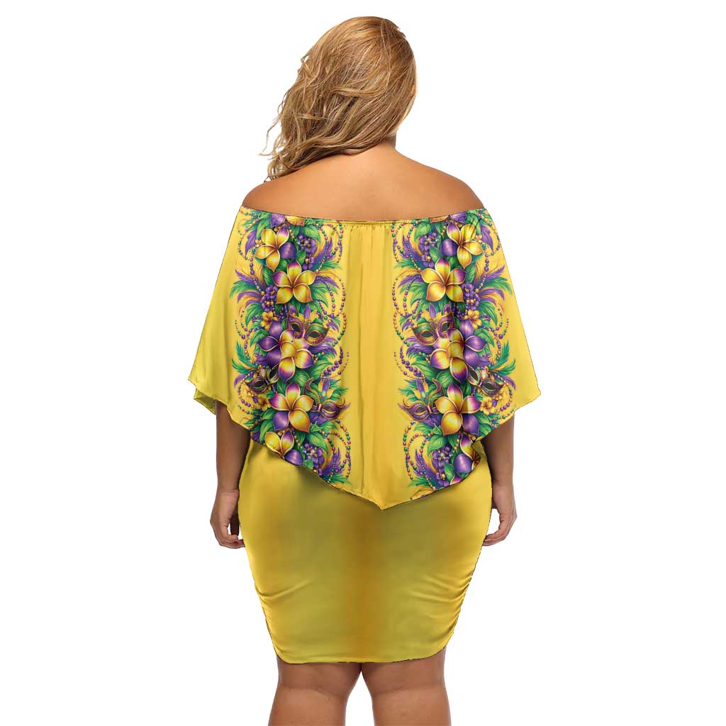 Aloha Hawaii Mardi Gras Off Shoulder Short Dress Gold Style