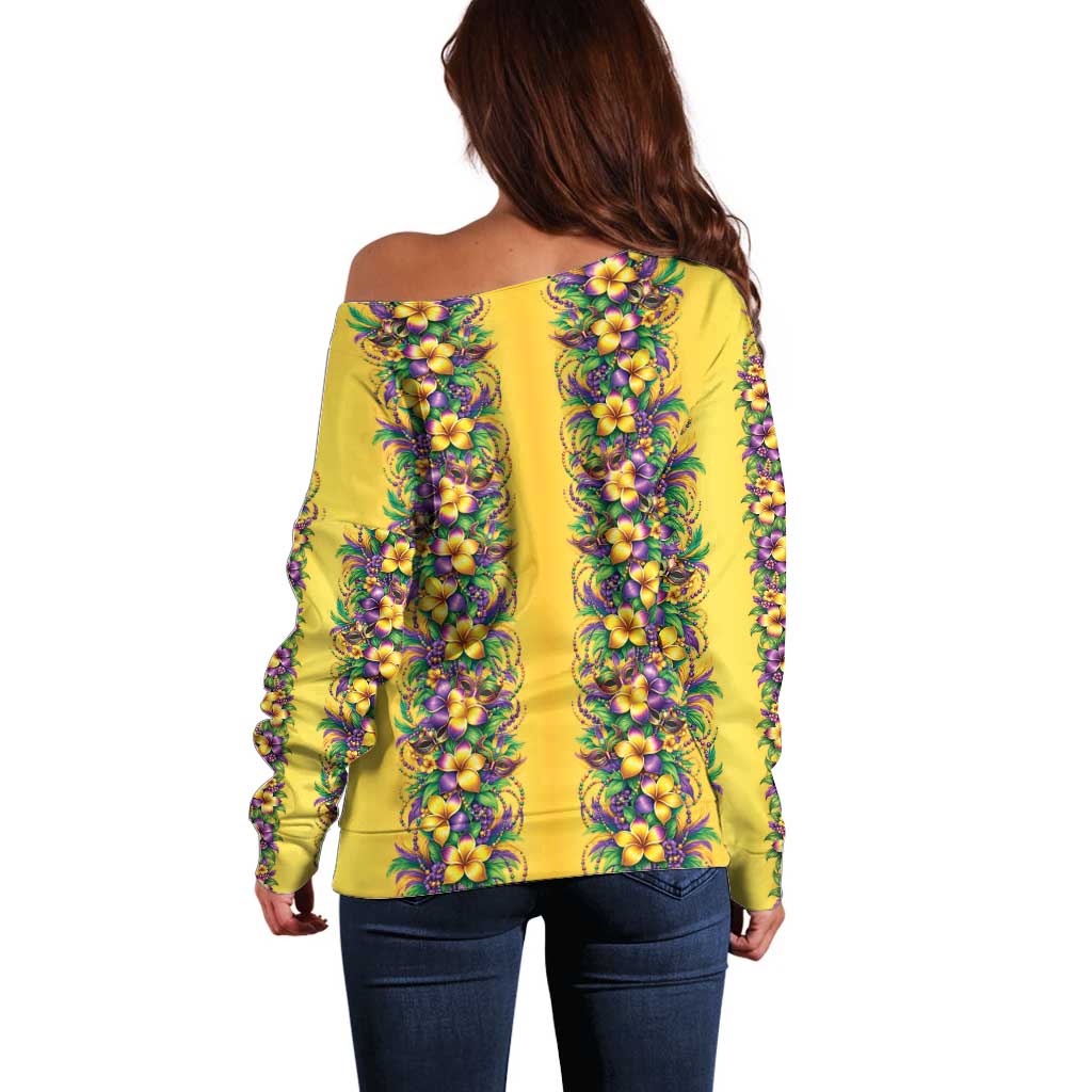 Aloha Hawaii Mardi Gras Off Shoulder Sweater Gold Style LT05 - Polynesian Pride