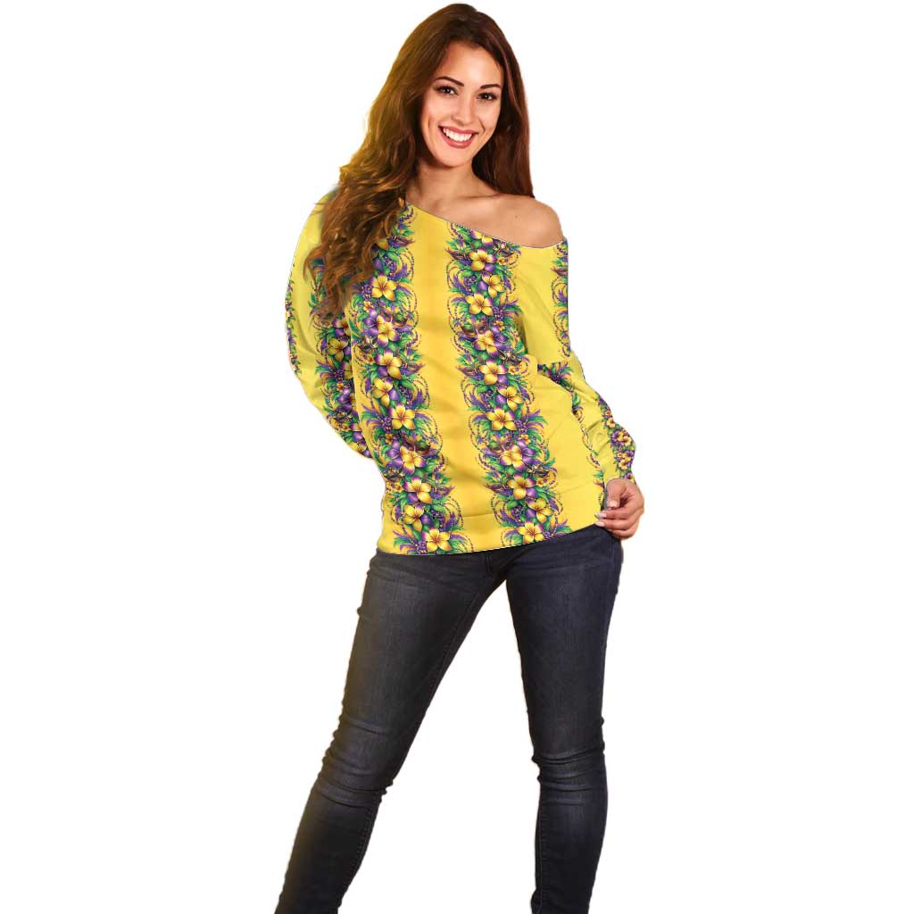 Aloha Hawaii Mardi Gras Off Shoulder Sweater Gold Style LT05 - Polynesian Pride
