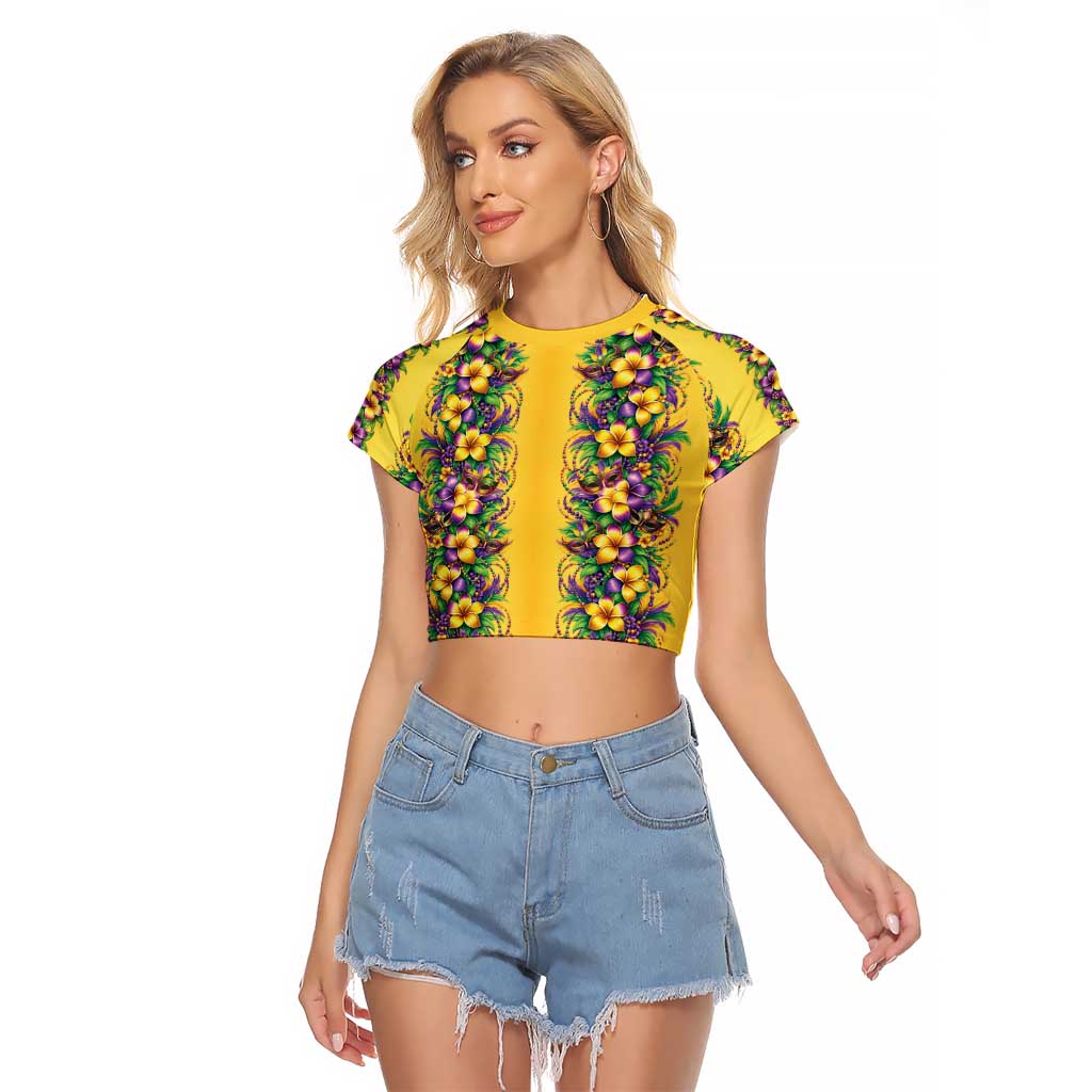 Aloha Hawaii Mardi Gras Raglan Cropped T Shirt Gold Style LT05 Female Gold - Polynesian Pride