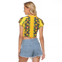 Aloha Hawaii Mardi Gras Raglan Cropped T Shirt Gold Style LT05 - Polynesian Pride