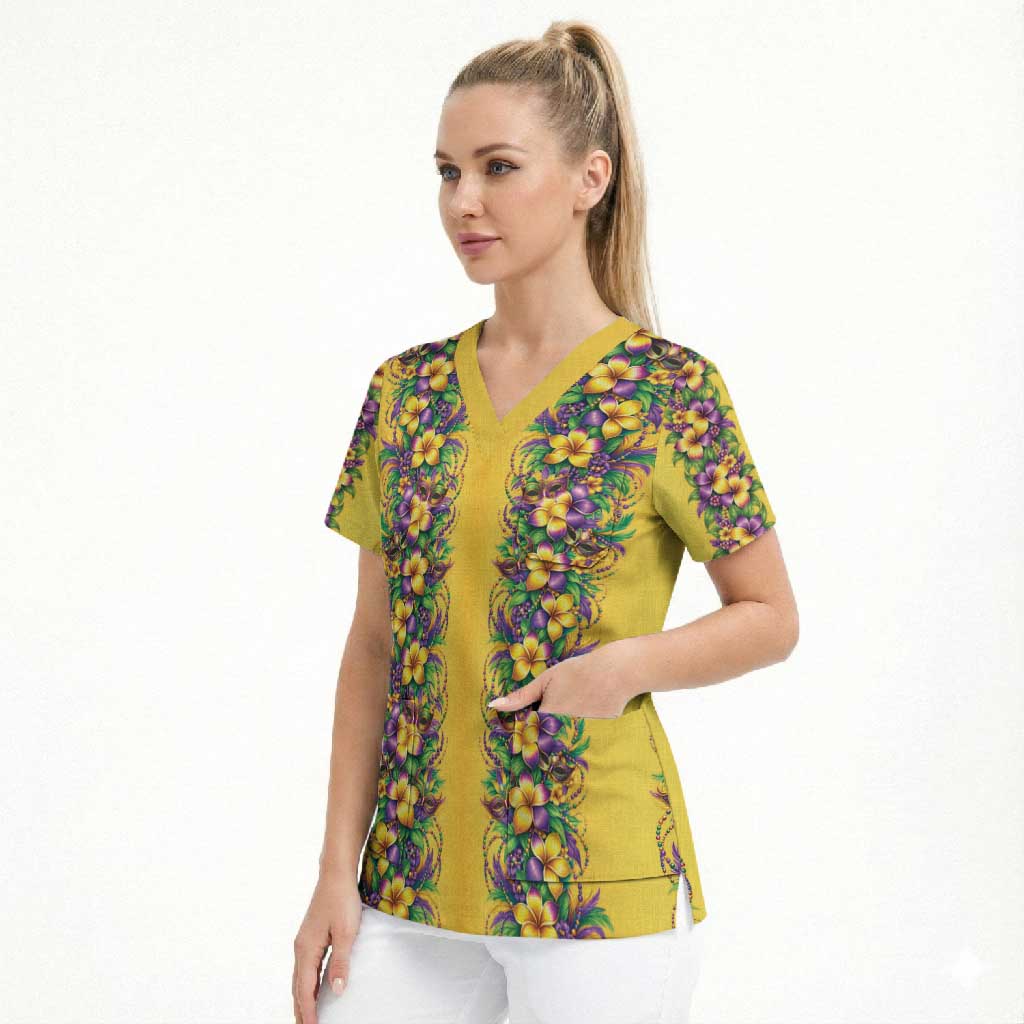 Aloha Hawaii Mardi Gras Scrub Top Gold Style LT05 - Polynesian Pride