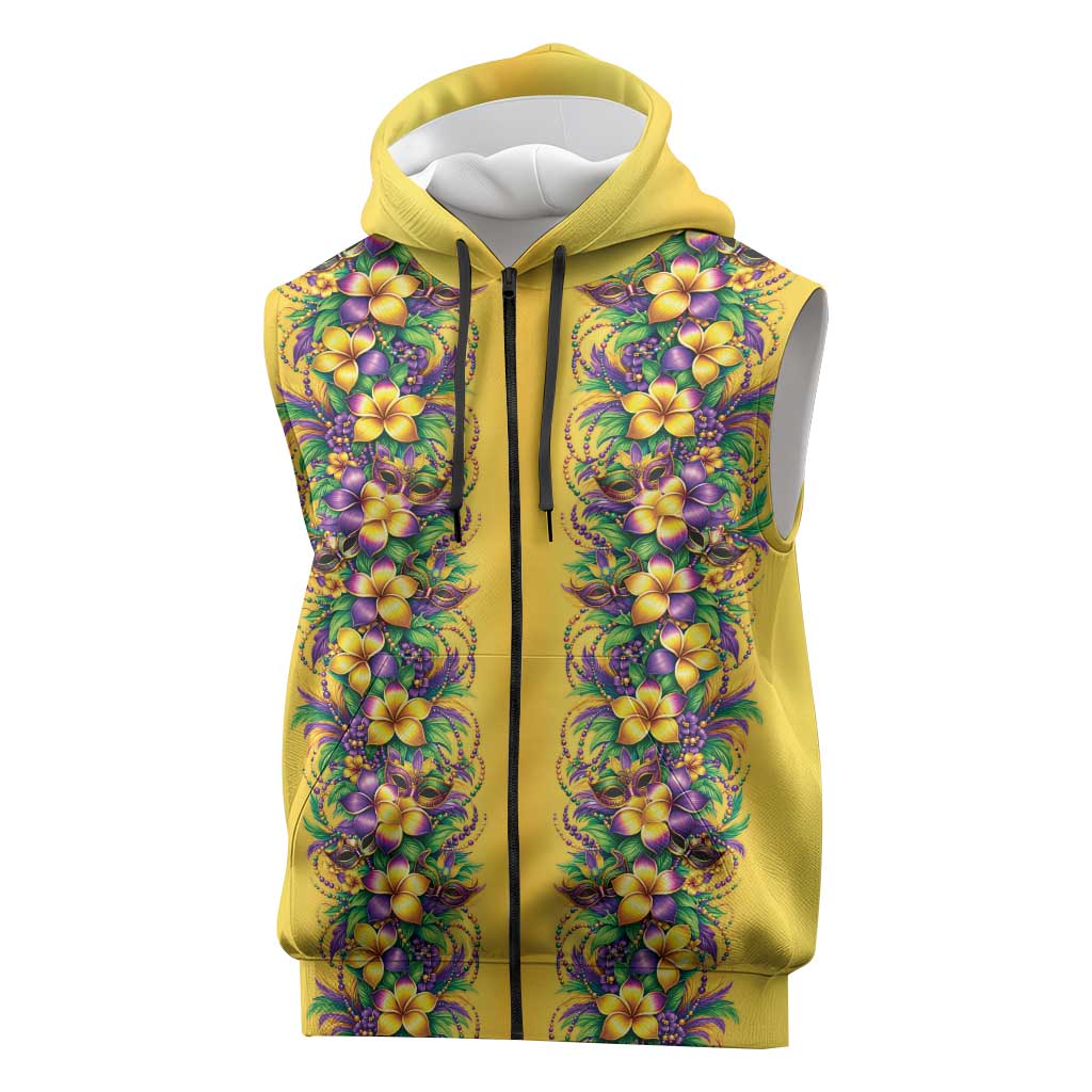 Aloha Hawaii Mardi Gras Sleeveless Zip Hoodie Gold Style LT05 Gold - Polynesian Pride