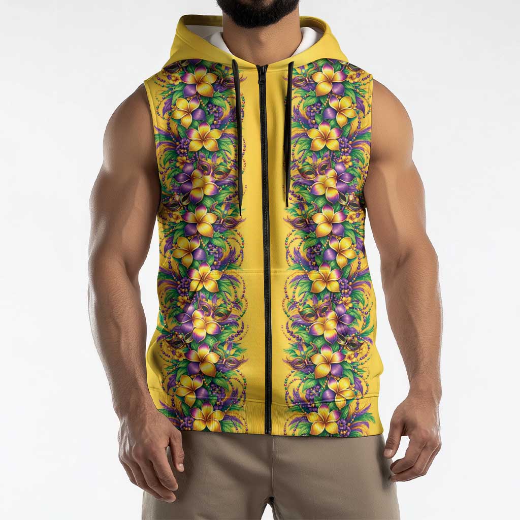 Aloha Hawaii Mardi Gras Sleeveless Zip Hoodie Gold Style LT05 - Polynesian Pride