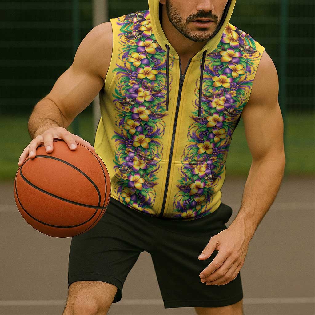 Aloha Hawaii Mardi Gras Sleeveless Zip Hoodie Gold Style LT05 - Polynesian Pride
