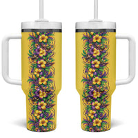 Aloha Hawaii Mardi Gras Tumbler With Handle Gold Style LT05 One Size: 40 oz Gold - Polynesian Pride