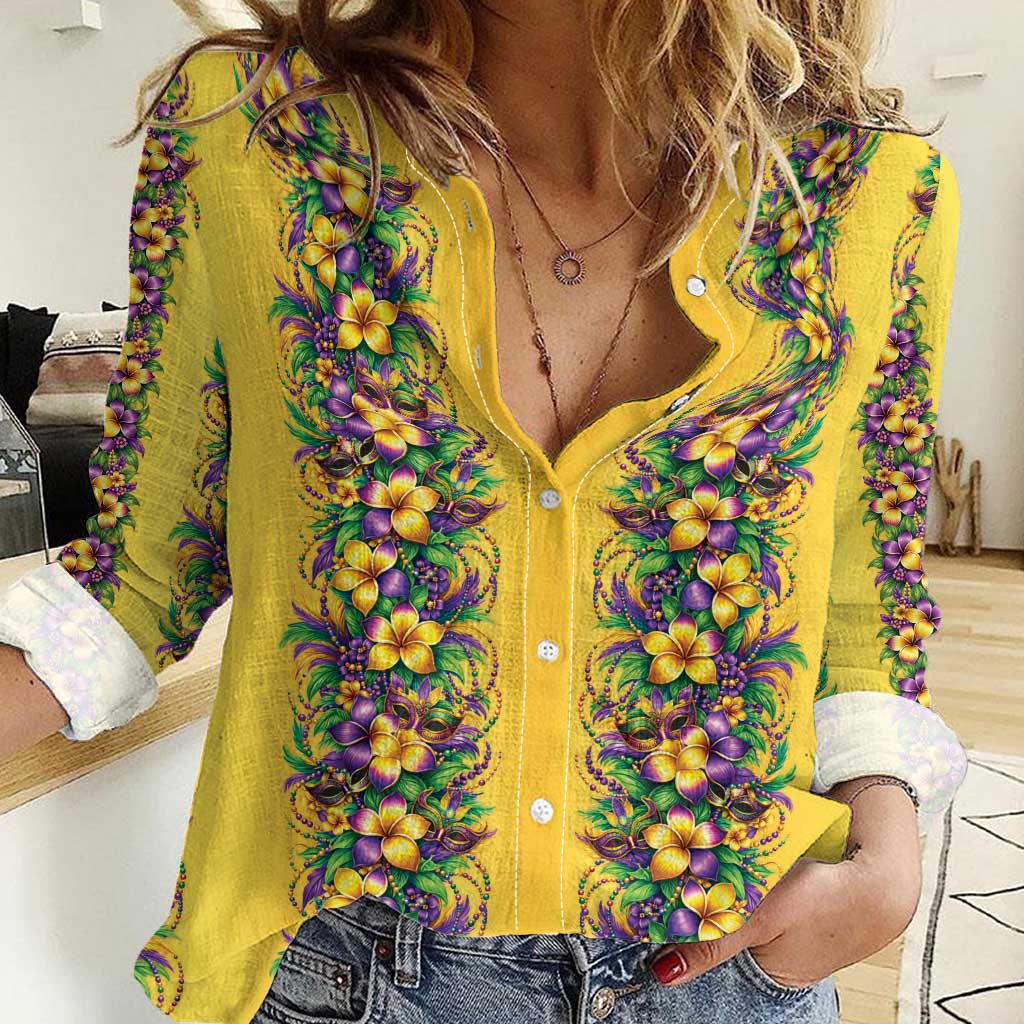 Aloha Hawaii Mardi Gras Women Casual Shirt Gold Style LT05 Female Gold - Polynesian Pride