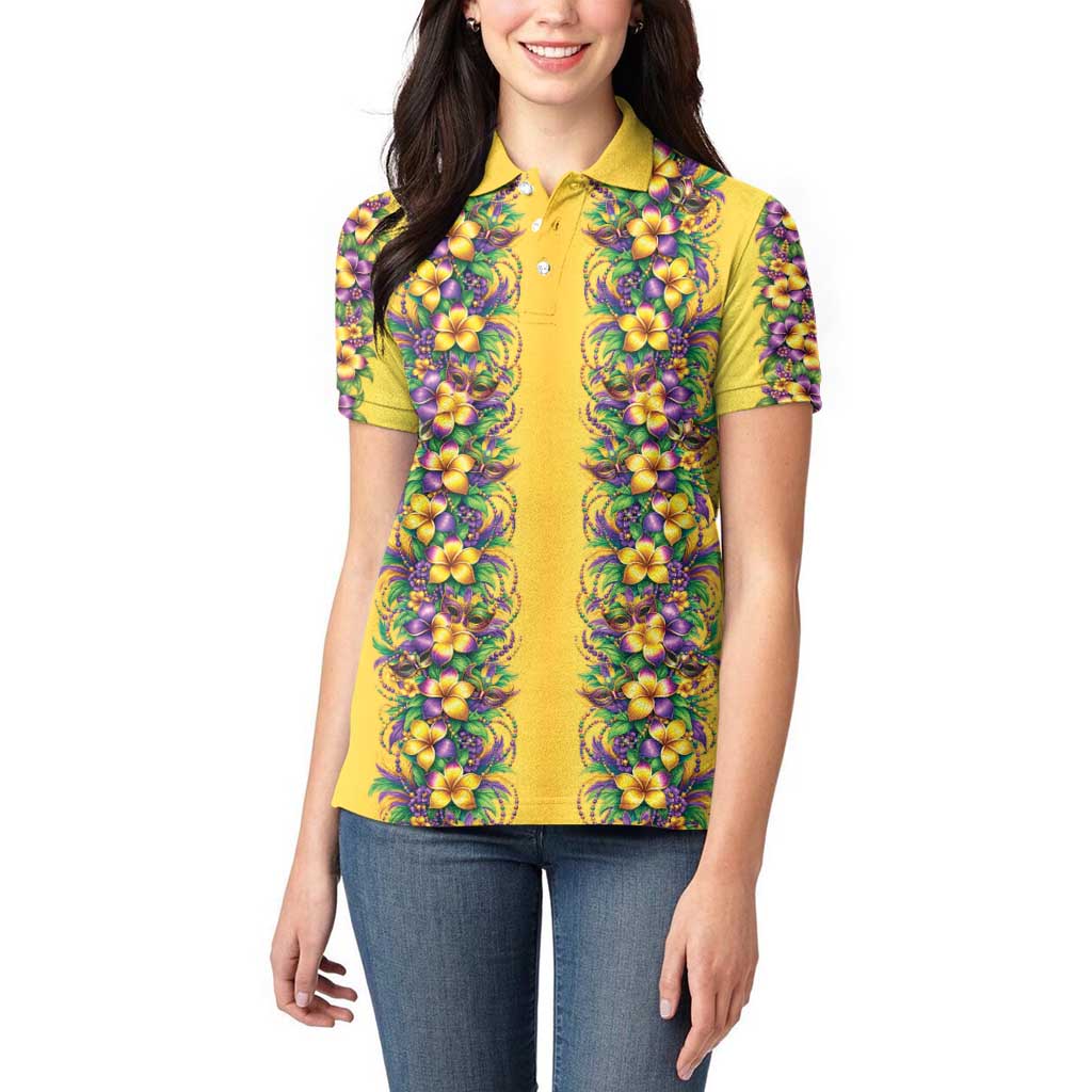 Aloha Hawaii Mardi Gras Women Polo Shirt Gold Style LT05 - Polynesian Pride