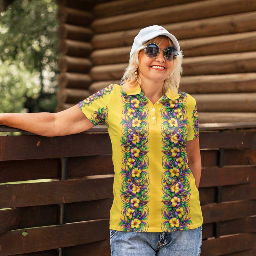 Aloha Hawaii Mardi Gras Women Polo Shirt Gold Style LT05 - Polynesian Pride