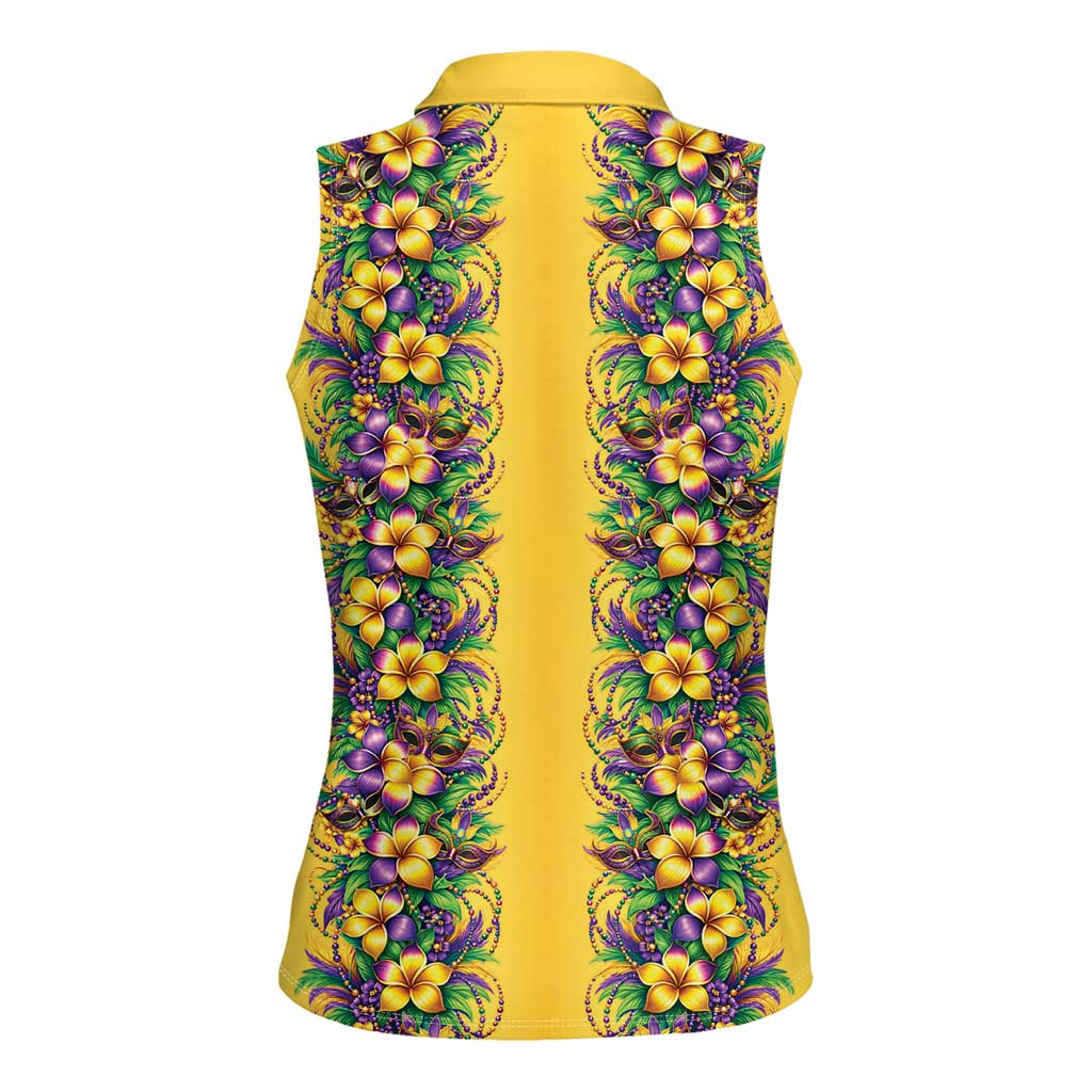 Aloha Hawaii Mardi Gras Women Sleeveless Polo Shirt Gold Style LT05 - Polynesian Pride