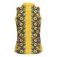 Aloha Hawaii Mardi Gras Women Sleeveless Polo Shirt Gold Style LT05 - Polynesian Pride