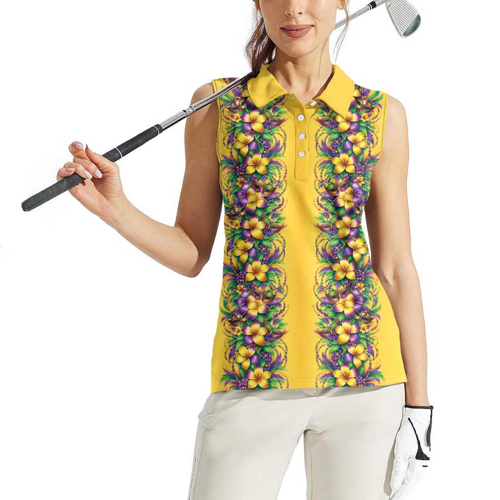 Aloha Hawaii Mardi Gras Women Sleeveless Polo Shirt Gold Style LT05 - Polynesian Pride