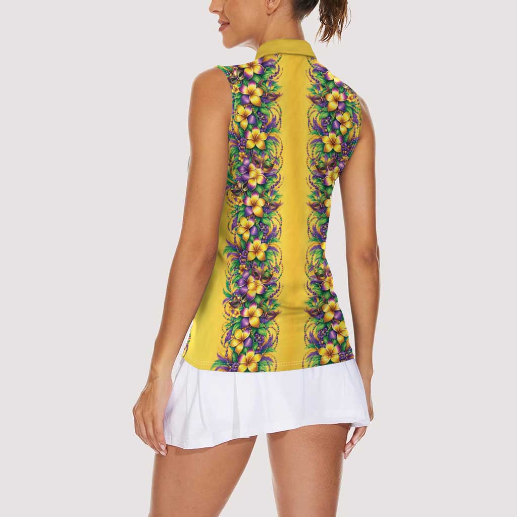 Aloha Hawaii Mardi Gras Women Sleeveless Polo Shirt Gold Style LT05 - Polynesian Pride