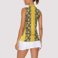 Aloha Hawaii Mardi Gras Women Sleeveless Polo Shirt Gold Style LT05 - Polynesian Pride