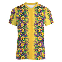 Aloha Hawaii Mardi Gras Women V-Neck T-Shirt Gold Style LT05 Female Gold - Polynesian Pride