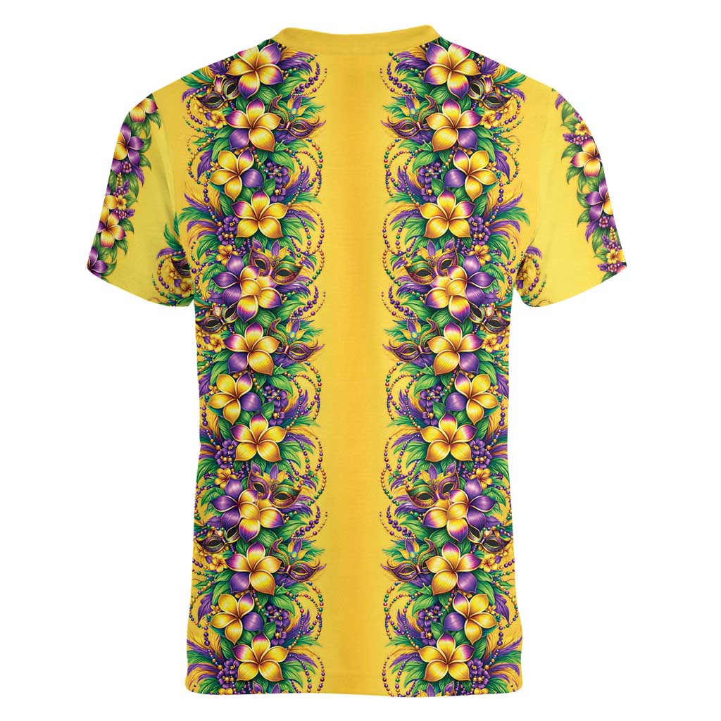 Aloha Hawaii Mardi Gras Women V-Neck T-Shirt Gold Style LT05 - Polynesian Pride