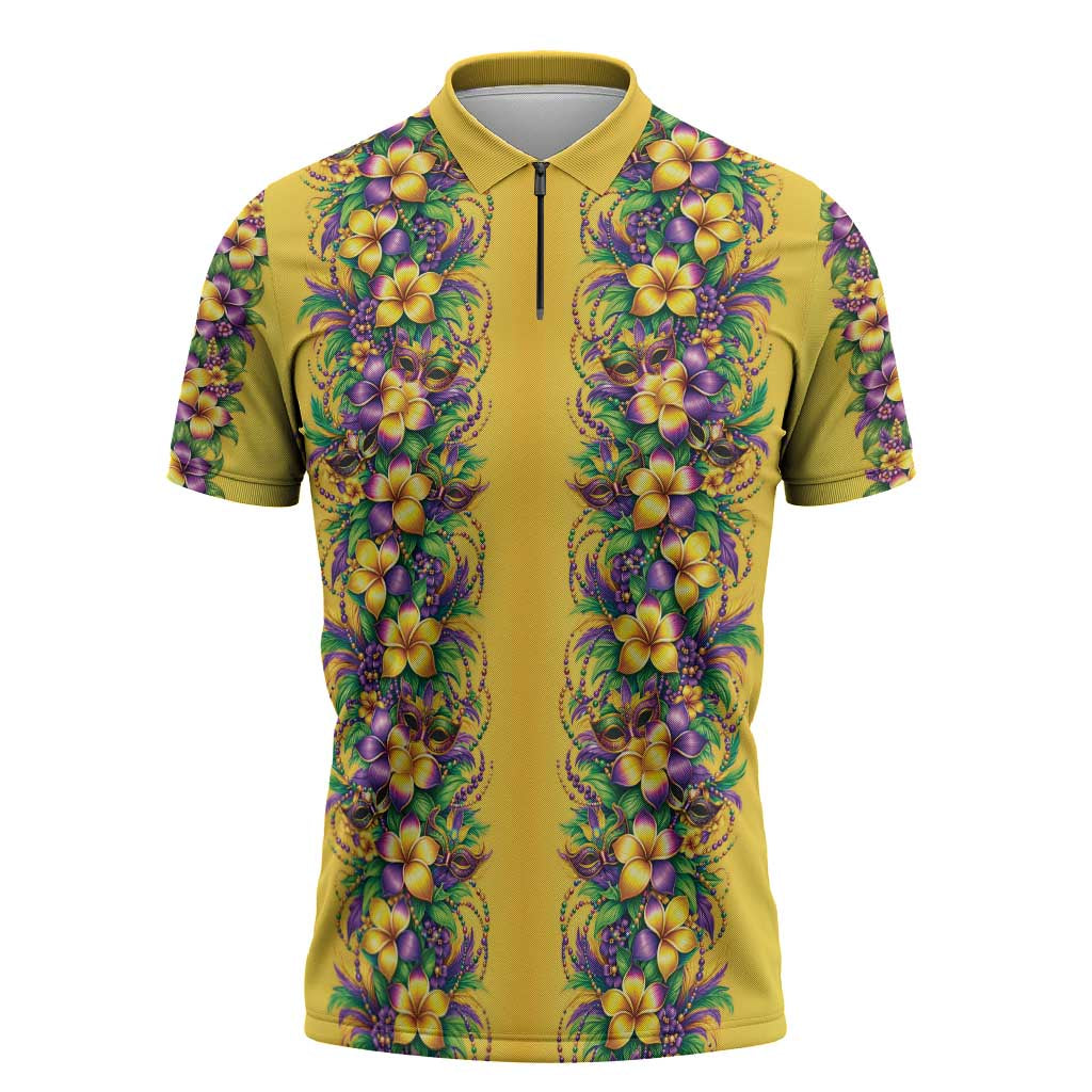 Aloha Hawaii Mardi Gras Zipper Polo Shirt Gold Style LT05 Gold - Polynesian Pride
