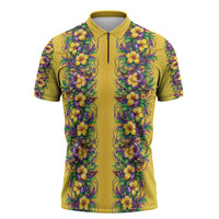 Aloha Hawaii Mardi Gras Zipper Polo Shirt Gold Style LT05 Gold - Polynesian Pride