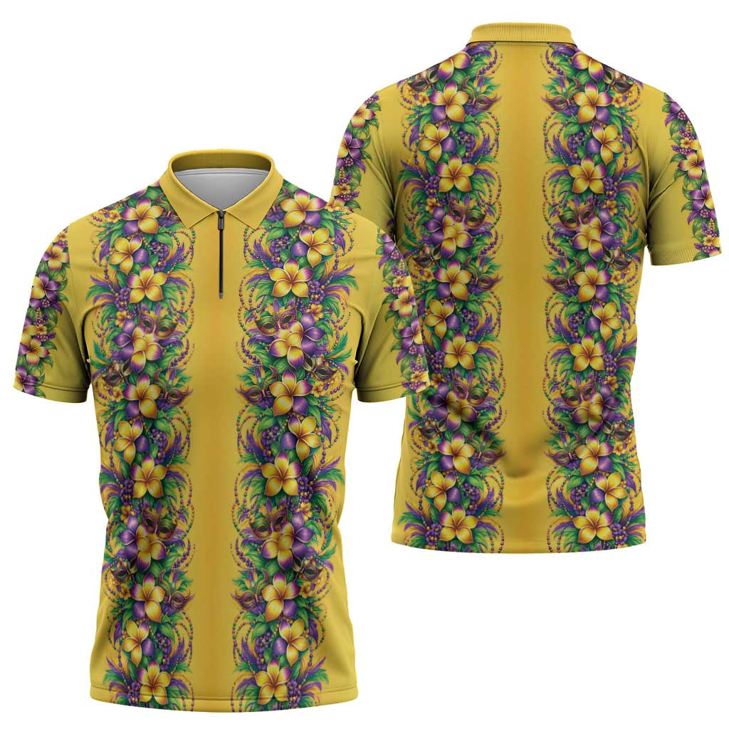 Aloha Hawaii Mardi Gras Zipper Polo Shirt Gold Style LT05 - Polynesian Pride