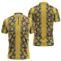 Aloha Hawaii Mardi Gras Zipper Polo Shirt Gold Style LT05 - Polynesian Pride